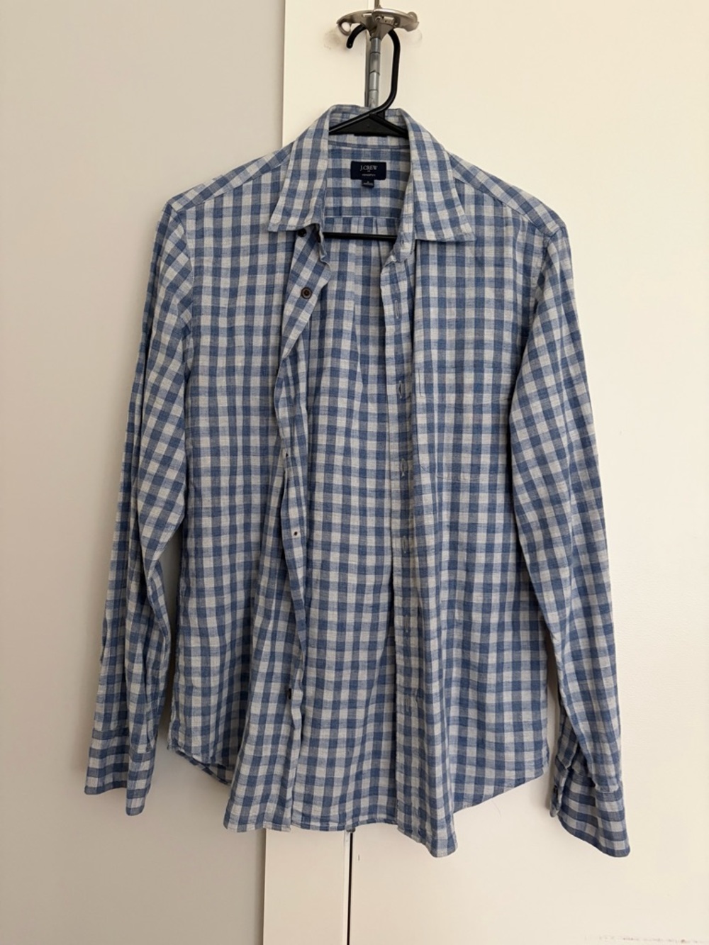 J. Crew Men's Slim Blue and White Gingham Button-Down Shirt